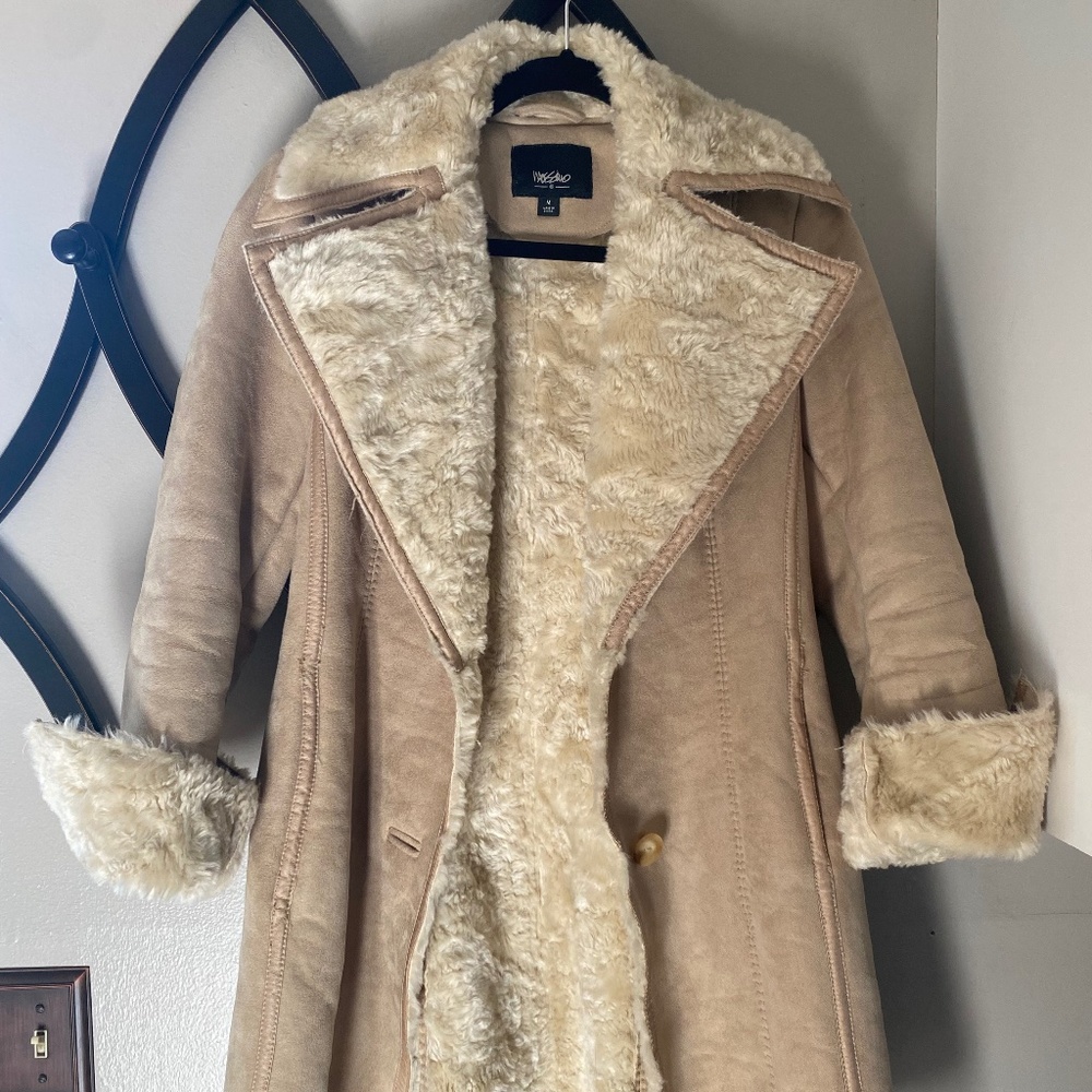 Mossimo Supply Co. Tan Pea Coat with Cream Fur Lining
